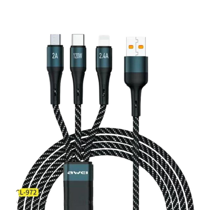 AWEI CL-972 120W 3 In 1 Fast Multi Charging Cable thumbnail