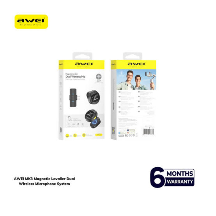 Awei Mk3 Magnetic Lavalier Dual Wireless Microphone thumbnail