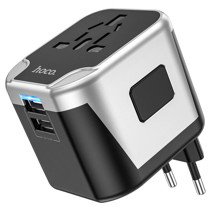 Hoco AC5 2USB+1Socket Universal Travel Adapter thumbnail