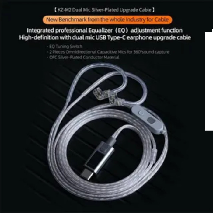 Kz M2 Dual Mic Type C Eq Tuning Switch Silver Plated Upgrade Cable