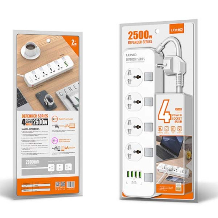 LDNIO SC4408 2500W New 5 Outlet 4 USB port Surge Protector Power Strip thumbnail
