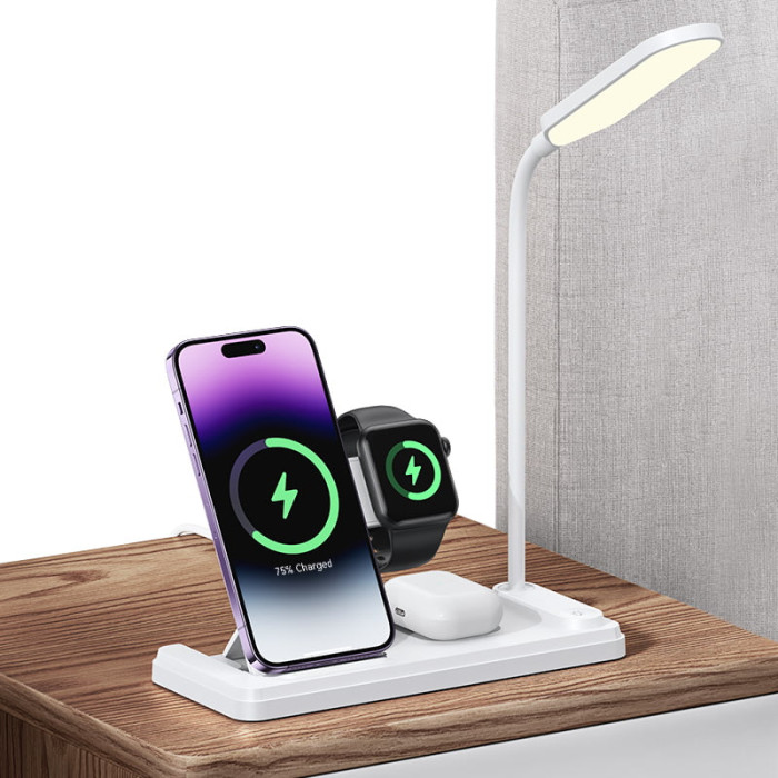 USAMS US-CD195 15W 4 IN 1 Wireless Charging Holder With Table Lamp thumbnail